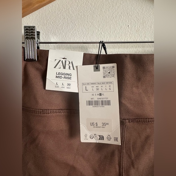 ZARA Chocolate Mid-Rise Leggings H&M SIZE LARGE 8 10 Basics Everyday Fitted Seam - Picture 6 of 6